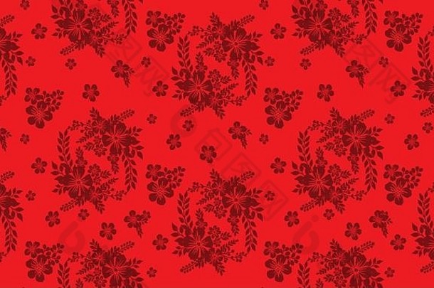 无缝的圣诞节花模式明亮的红色的背景