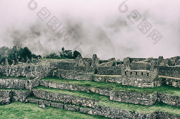 一天开始强烈的雾空气“马丘比丘比丘历史考古网站神秘的气氛美丽的壁纸图像