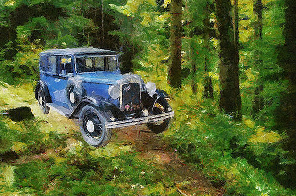 老式汽车油画-奥斯汀伯克利1932