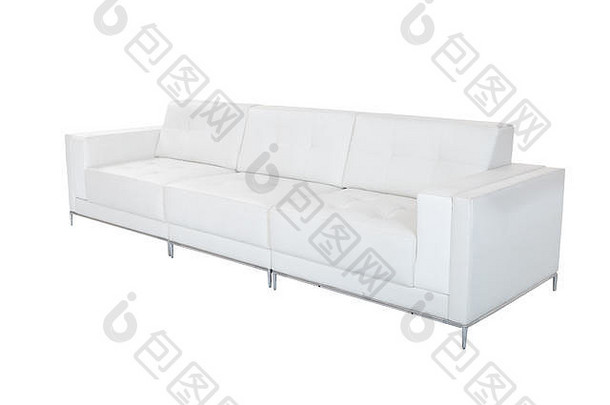 大沙发舒适的白色皮革孤立的白色背景