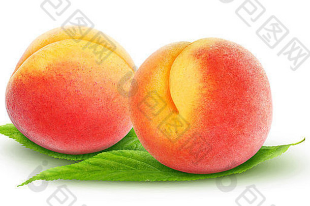 两个新鲜的<strong>桃子</strong>在白地毯上分开
