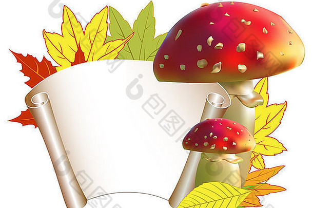 秋天问候卡叶子蘑菇