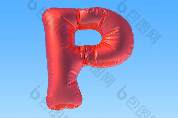 红箔气球字母P，3D渲染