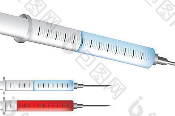 医疗设备插图孤立的白色注射注射器针