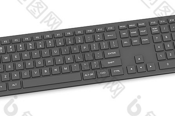 白色背景上隔离的黑色完整Pc键盘