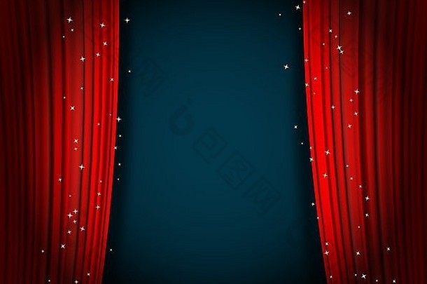 红色的窗帘背景闪闪发光的星星