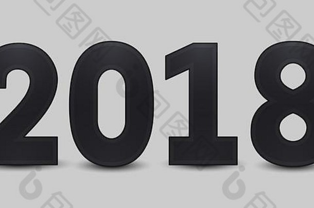 2018年新年快乐。黑色笔划的黑色数字。