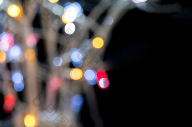 多色散焦散景圣诞节灯分支机构黑色的背景Copyspace