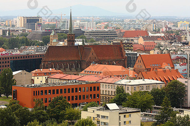 波兰下西里西亚弗罗茨瓦夫市中心鸟瞰图