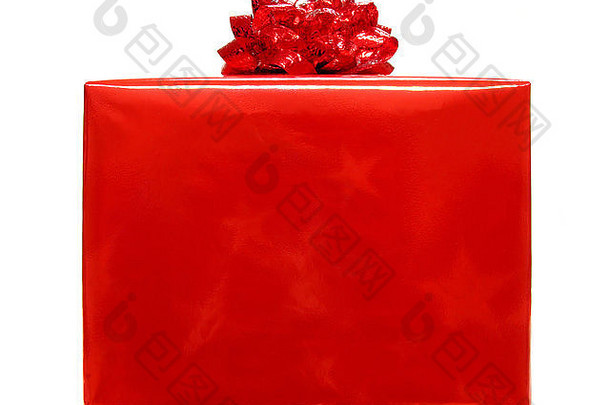 单红色的圣诞节礼物盒子弓孤立的白色