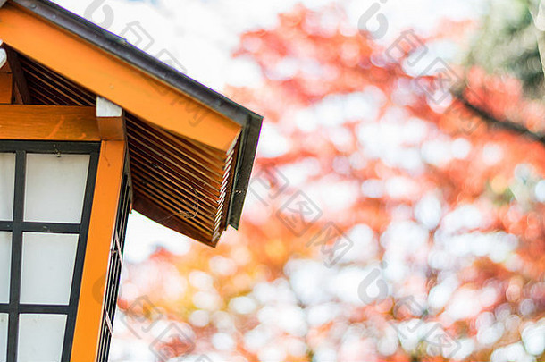 带有彩色秋叶的日式屋形灯
