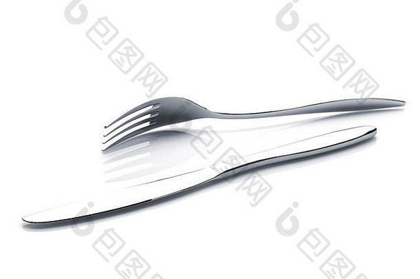 银器餐具集叉刀孤立的白色背景