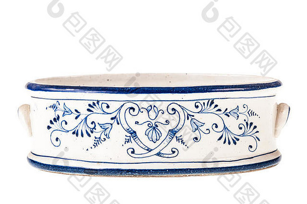 装饰白色蓝色的陶瓷容器孤立的白色背景