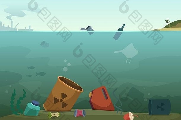 废水。海洋垃圾中的自然污染塑料瓶肮脏的动物垃圾拯救自然载体概念背景
