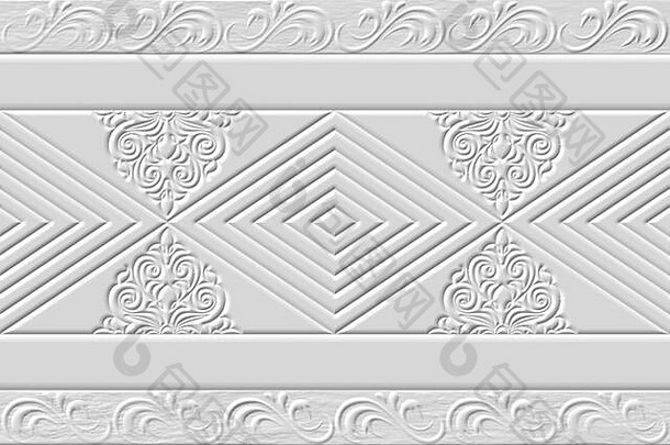 白色无缝几何纹理。折纸纸风格。三维渲染背景。