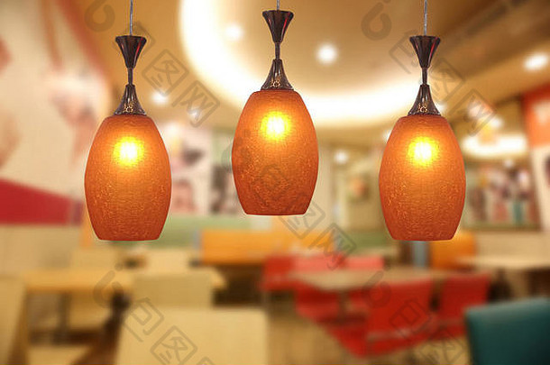 温暖的照明现代天花板灯咖啡馆室内装饰餐厅