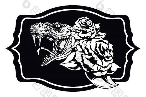 蛇玫瑰画纹身图标