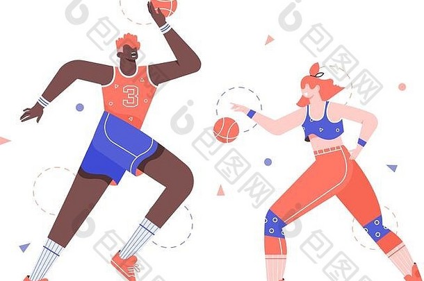 男人和女人正在打篮球。