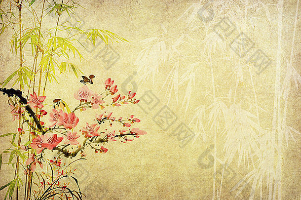 传统的中国人绘画竹子古董古董纸背景