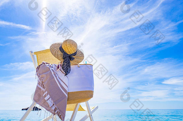 海滩甲板椅子毛巾袋他太阳镜