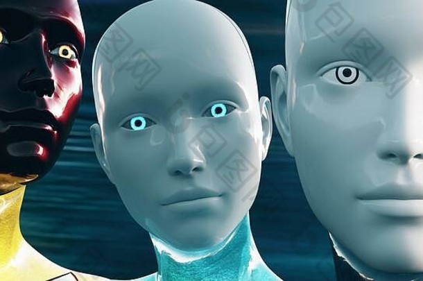 人形机器人（通常称为Android AI人工智能互联网监控）的3D插图