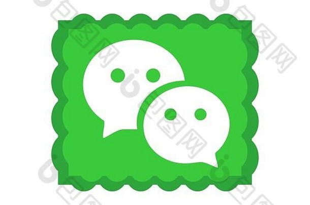 微信标志。微信是一款中文多用途信息、社交媒体和移动支付应用程序。乌克兰哈尔科夫——2020年6月
