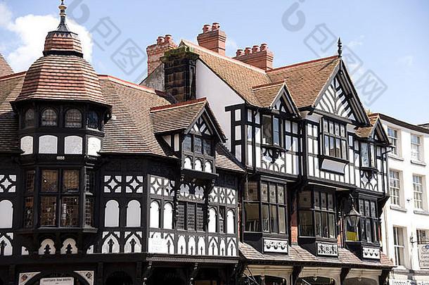 一半木制的建筑集行中心中世纪的城市切斯特英格兰