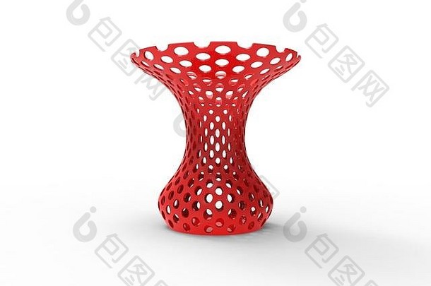 3D插图3D打印红色花瓶的3D渲染。