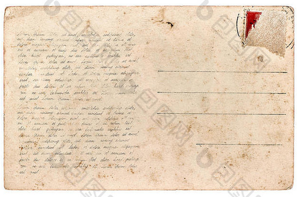 明信片古董纸表孤立的白色背景样本手写的文本lorem伊普苏姆