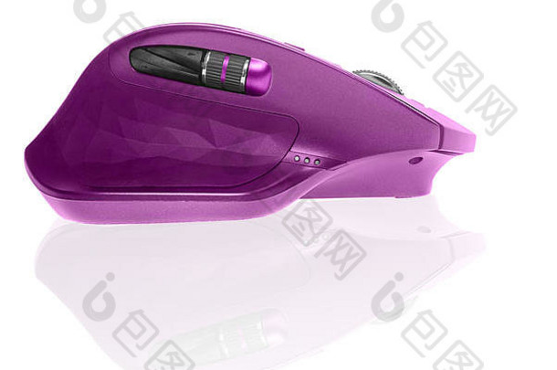无线电脑鼠标粉红色的颜色孤立的白色背景
