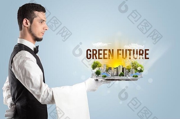 服务员服务生态城市绿色未来登记renewabke能源概念