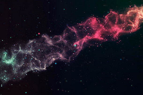 彩色红色星云与恒星、太空云和气体的3D动画。光线穿过ddep空间中的恒星场。科幻动画