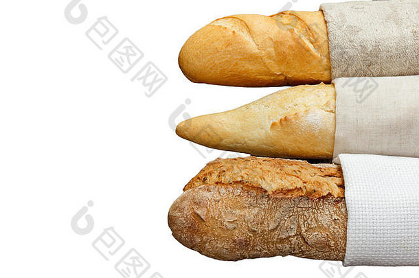 孤立的美味的新鲜的面包魔杖布白色背景