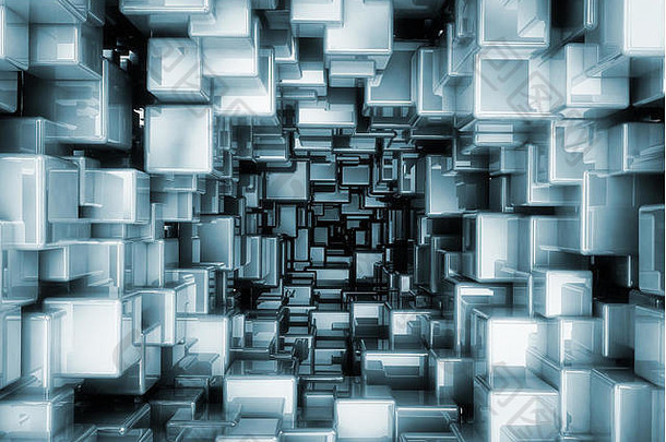 抽象金属三维立方体光泽盒