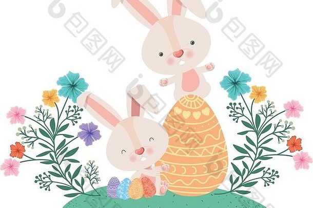 复活节兔子蛋花图标