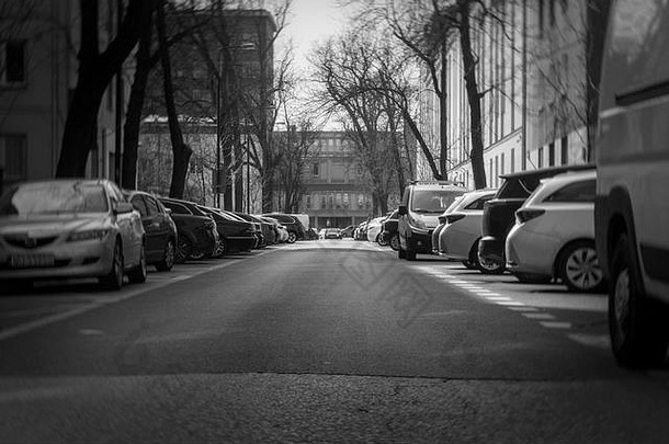 街城市汽车黑白照片