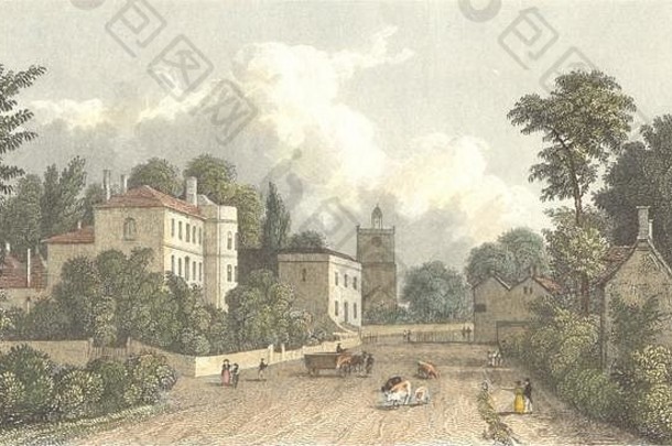 枯萎病。梅尔克沙姆。Westall 1830古董复古印刷图片
