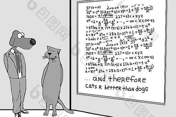 复杂方程的冲突动画，等于“。。。因此猫比狗好。