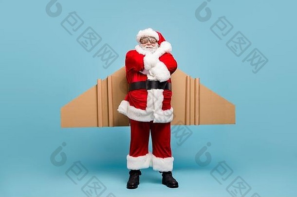 完整的长度身体大小视图不错的脂肪很酷的内容快乐的尼古拉斯圣诞老人穿飞机翅膀快航运商店交付服务折叠