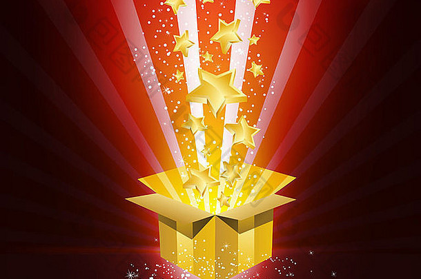 Vector-带星星的圣诞<strong>金色</strong>礼品盒