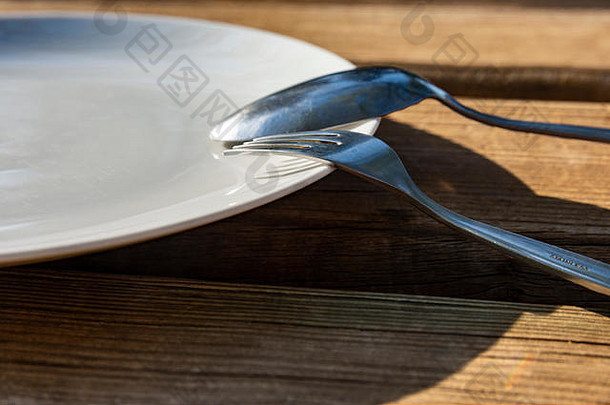 带汤匙和叉子的空盘子-屋外食物项目