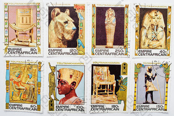 乌兹戈罗德，乌克兰——大约2016年5月：中非帝国印刷的邮票集，展示了系列图像