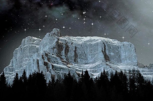 冬天繁星点点的夜晚，白云石的景色