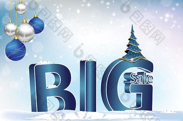 大出售文本冬天假期蓝色的背景圣诞节一年装饰圣诞节装饰物圣诞节树