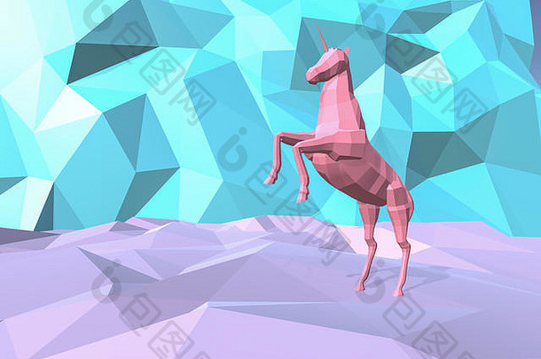 程式化的网独角兽低多边形背景粉红色的蓝色的颜色