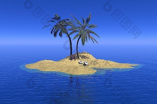 美丽的岛棕榈树椰子中间海洋蓝色的一天