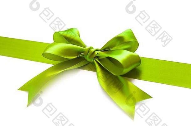 绿色丝带弓礼物白色背景