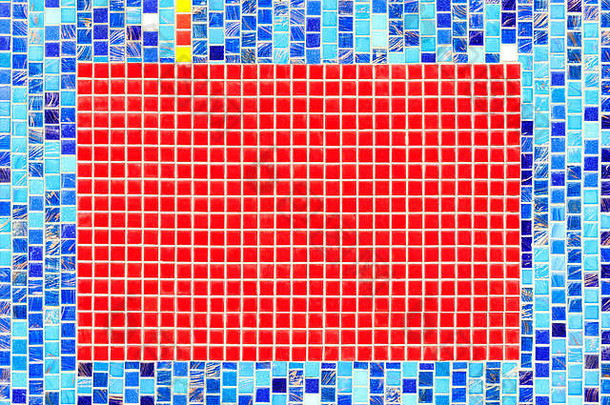 明亮的抽象马赛克墙陶瓷蓝色的马赛克中间矩形红色的马赛克