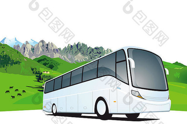 公共汽车在山上旅行