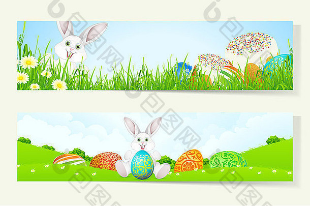 集复活节横幅装饰鸡蛋兔子